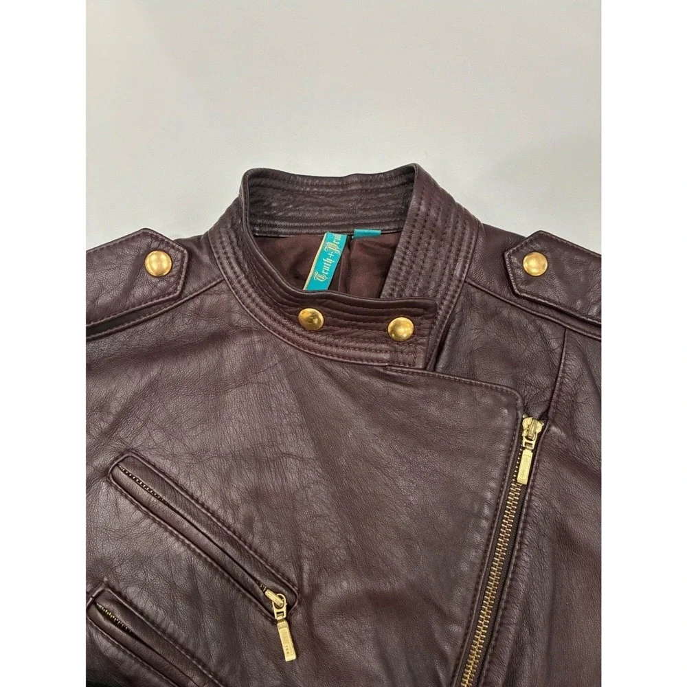 Truth and Pride Burgundy Leather Moto Jacket Womens Medium Asymetrical Zip Lined